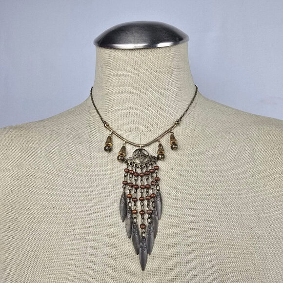 Vintage Reworked Gold Tone Fringe Pendant Necklace - Picture 1 of 7